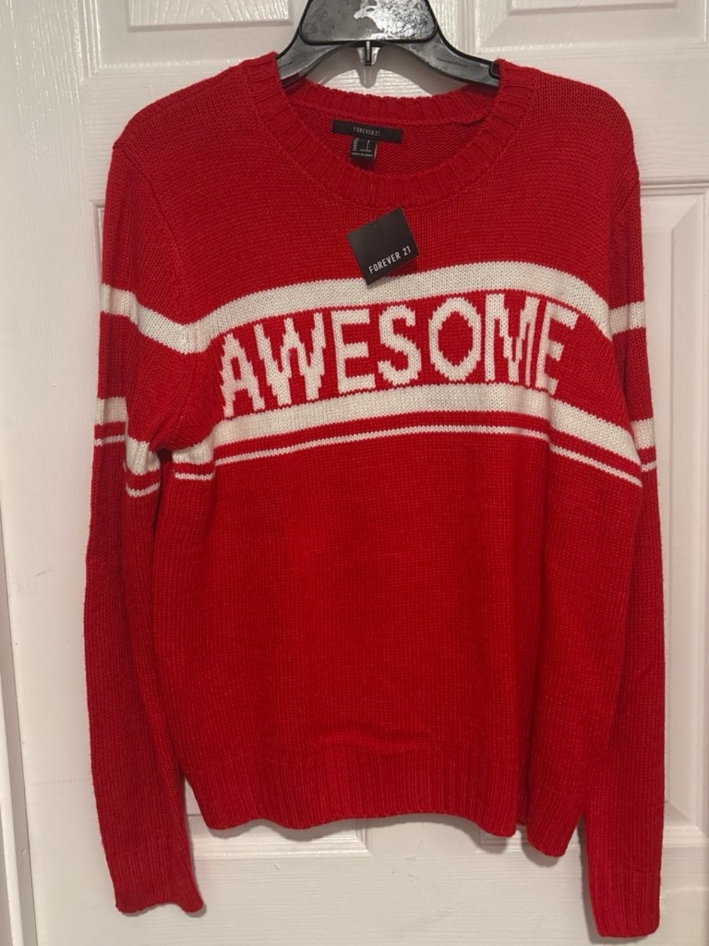 Red 'Awesome' Crewneck Sweater - Women's Scoop Neck